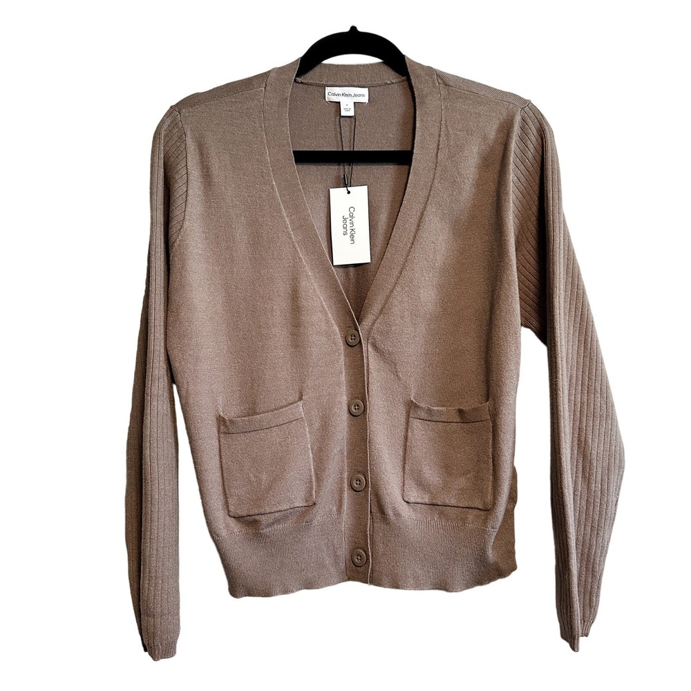 Calvin Klein Jeans Soft Button Front Pockets Classic Cardigan NWT Size M - Picture 2 of 11